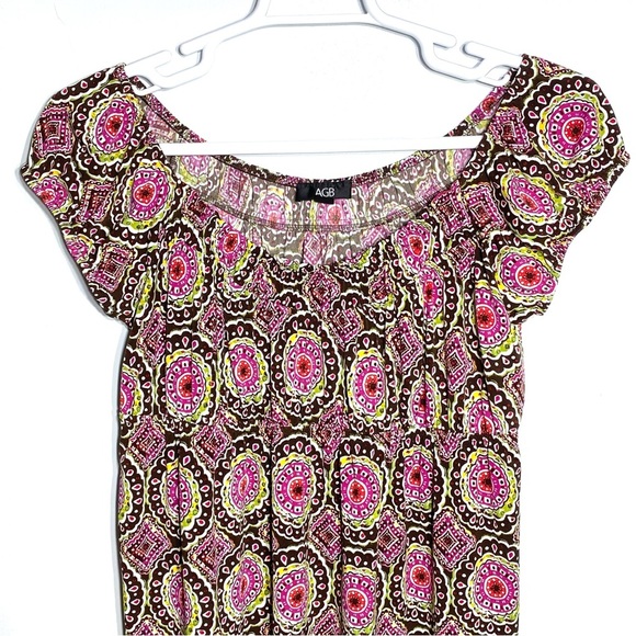 AGB Blouse Womens XL Multicolor Off Shoulder Geometric Circle Short Sleeve Tunic - Picture 2 of 11